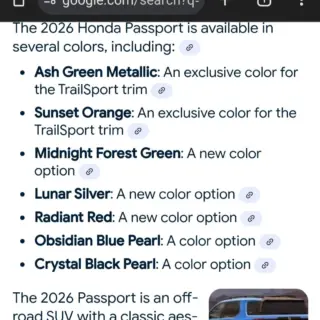 Passport Colors R hondapassport